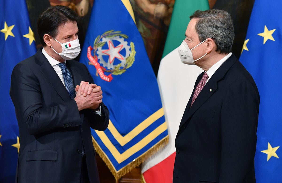 Giuseppe Conte e Mario Draghi, Palazzo Chigi, Roma, 13 febbraio 2021
