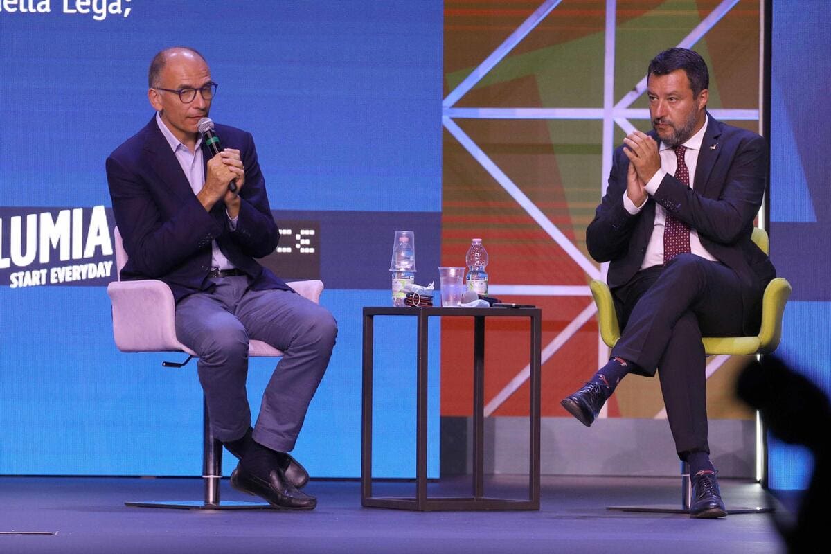Il segretario del PD Enrico Letta ed il Leader della Lega Matteo Salvini durante il Meeting di Rimini, Rimini, 24 Agosto 2021