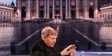 Il cardinale George Pell ospite di "Porta a Porta", su Rai 1 (foto Ansa)