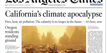 Titolo del Los Angeles Times sugli incendi in California nel 2020