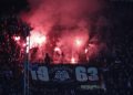 Ultras del Paok durante la sfida di Conference League contro il Copenaghen (foto Ansa)