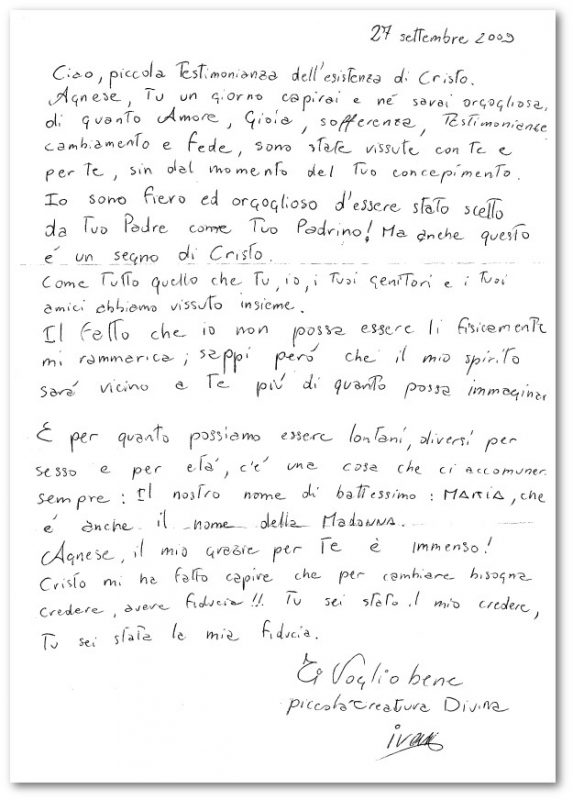 Lettera del detenuto Ivan Maria ad Agnese