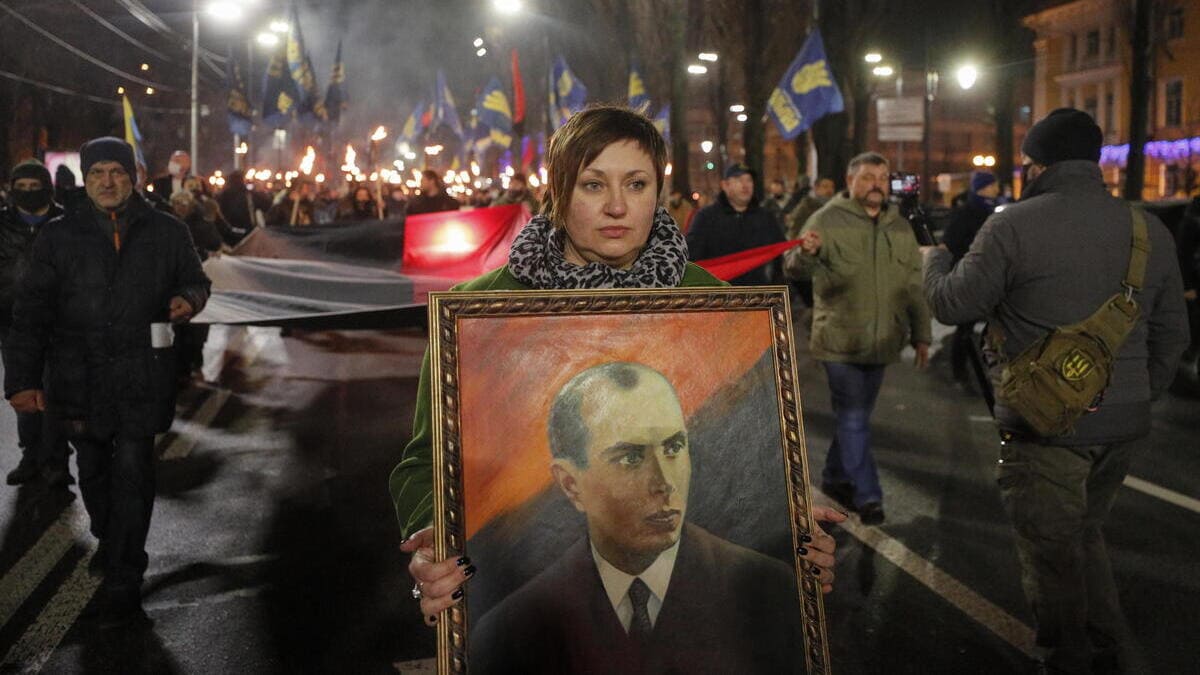 Manifestazione a Kiev, Ucraina, per celebrare il 112mo anniversario della nascita di Stepan Bandera