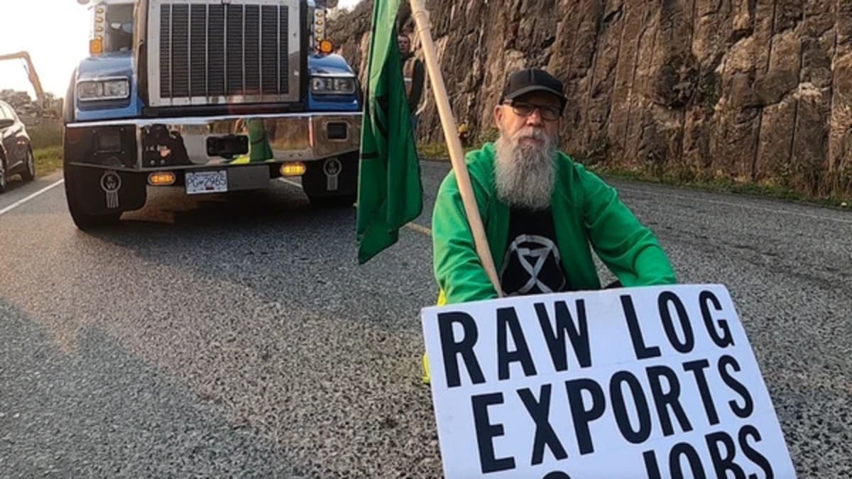 Howard Breen mentre protesta contro la deforestazione in Canada: ha chiesto l'eutanasia per paura dei cambiamenti climatici