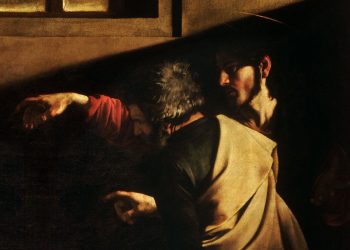 Caravaggio, Vocazione di san Matteo (particolare di Cristo e san Pietro)