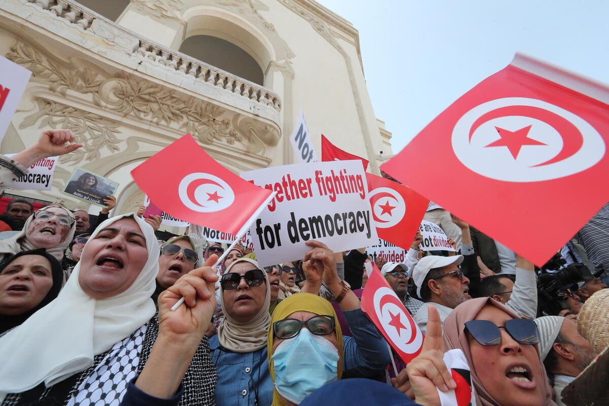 Manifestazione di protesta contro il presidente Kais Saied, Tunisi, Tunisia, 15 maggio 2022