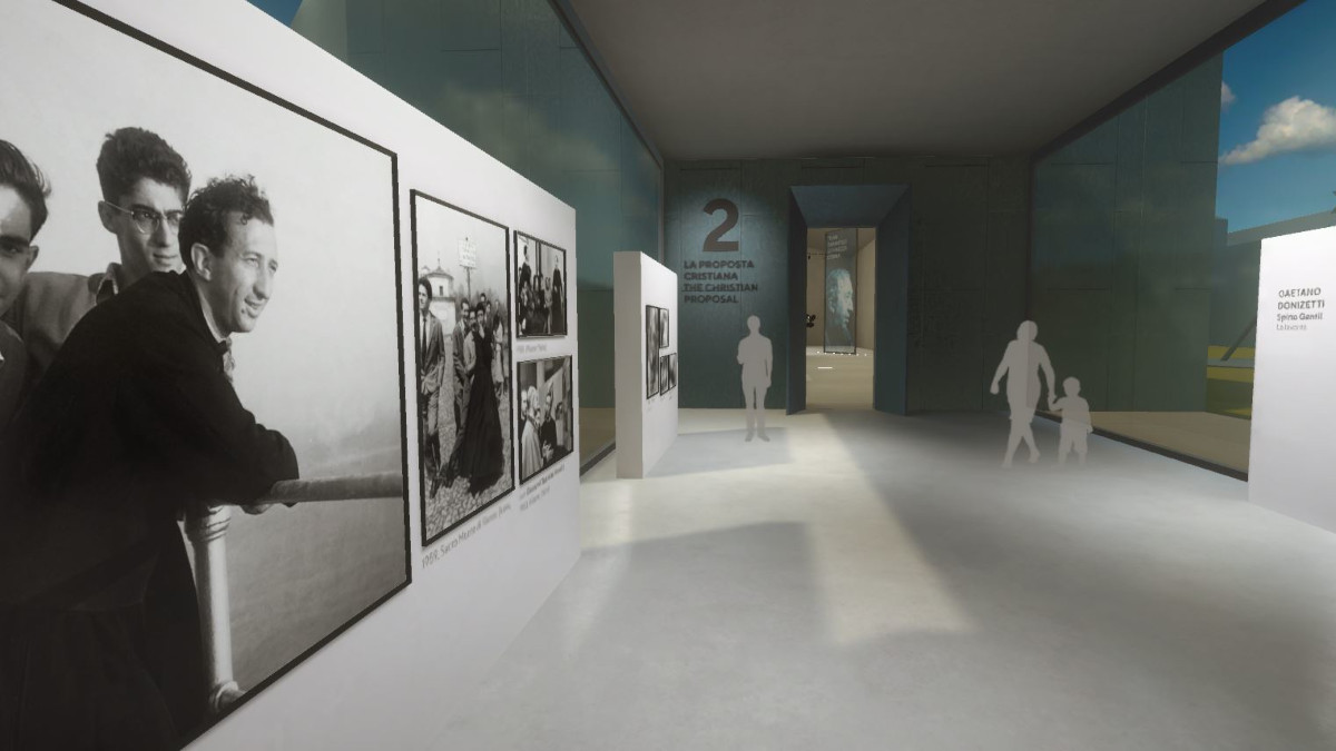 Un corridoio della mostra virtuale dedicata a don Luigi Giussani