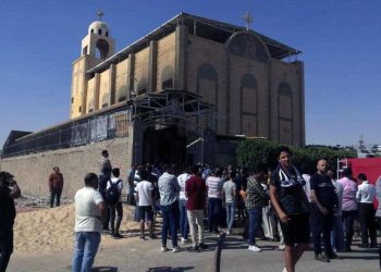 La chiesa di Anba Bishoy andata a fuoco in Egitto nel governatorato di Minya