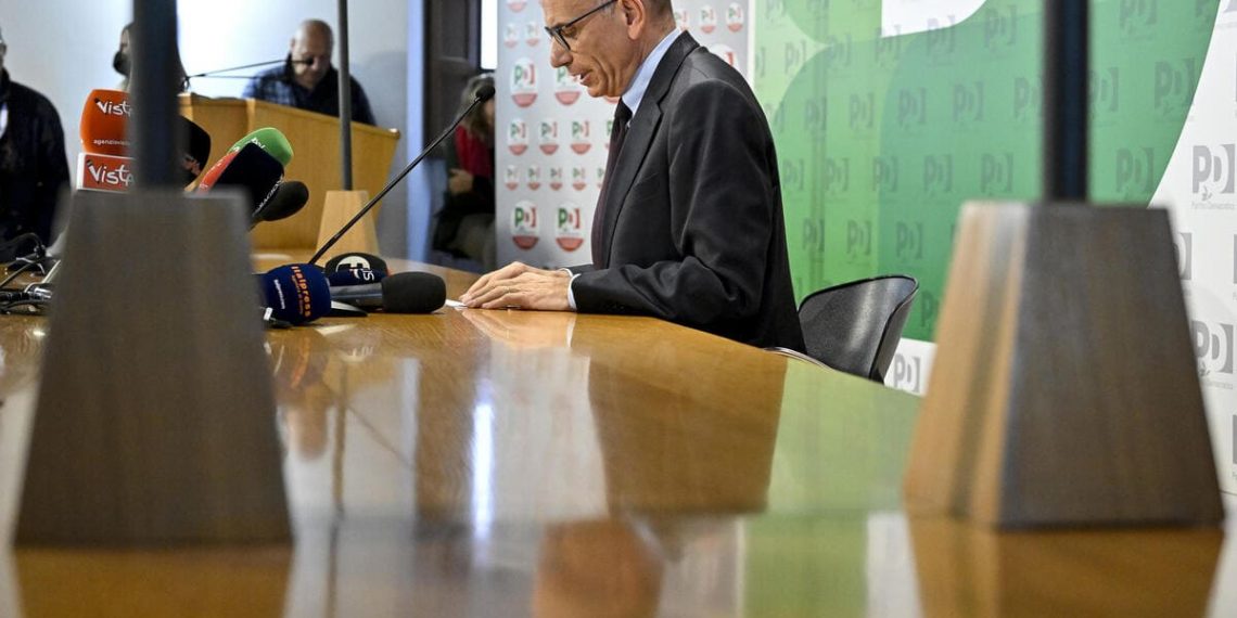 Enrico Letta, segretario del Partito democratico, conferenza stampa, Roma, 26 settembre 2022 (Ansa)