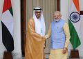 Il presidente degli Emirati Arabi Uniti Mohammed Bin Zayed Al Nahyan con il primo ministro indiano Narendra Modi, New Delhi, India, 25 gennaio 2017