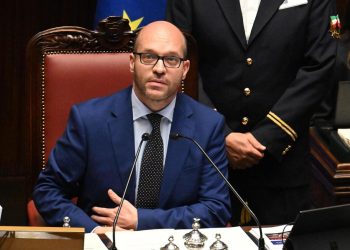 Il presidente della Camera, Lorenzo Fontana, nel corso della votazione per l'elezione dell'Ufficio di Presidenza della Camera. Roma, 19 ottobre 2022