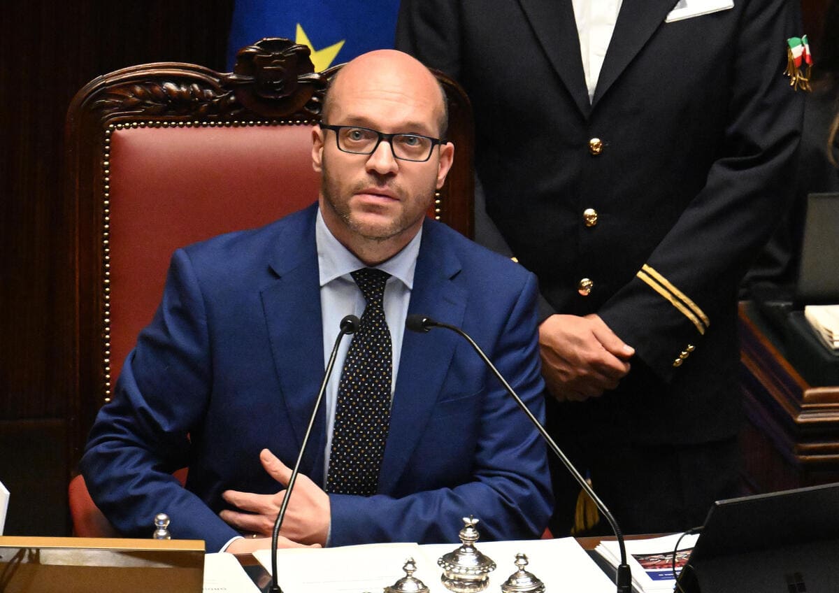 Il presidente della Camera, Lorenzo Fontana, nel corso della votazione per l'elezione dell'Ufficio di Presidenza della Camera. Roma, 19 ottobre 2022