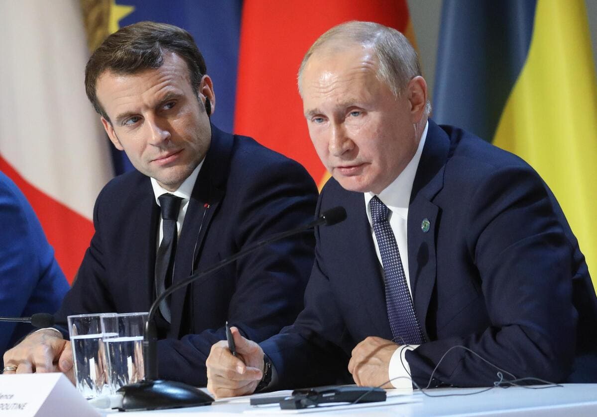 Il presidente francese Emmanuel Macron con quello russo Vladimir Putin, Emmanuel Macron, Parigi, Francia, 9 dicembre 2019