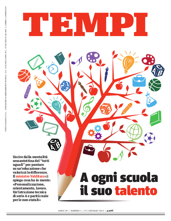 La copertina del numero di gennaio 2023 di Tempi, dedicata alla scuola secondo il ministro Valditara