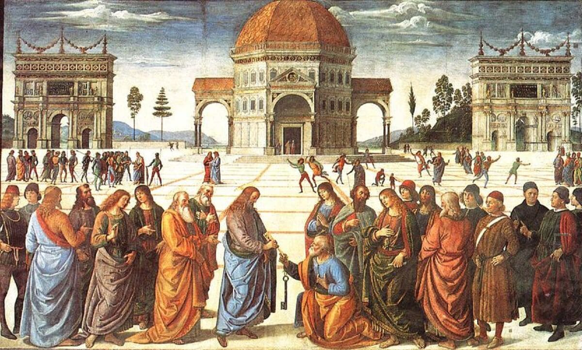 La Consegna delle chiavi, Pietro Perugino, 1481-1482, Cappella Sistina, Vaticano