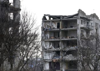 Un edificio distrutto dai russi nella regione di Kharkiv, in Ucraina
