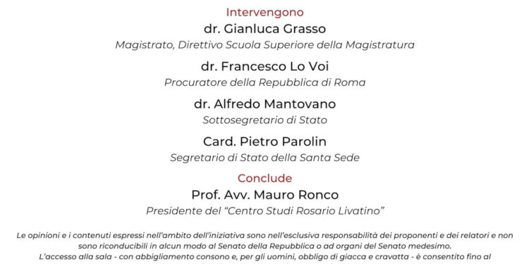 Locandina del convegno su Rosario Livatino a Roma, 18 gennaio 2023