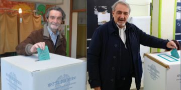 Attilio Fontana, confermato governatore in Regione Lombardia, e Francesco Rocca, neo presidente del Lazio (Ansa)