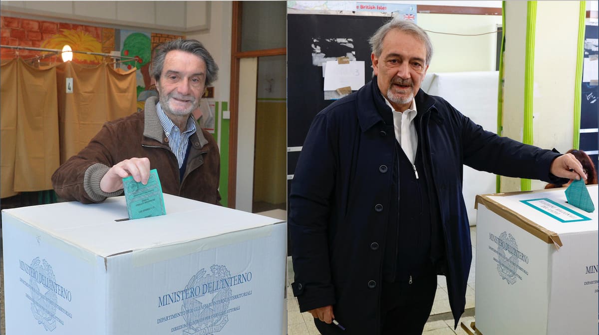 Attilio Fontana, confermato governatore in Regione Lombardia, e Francesco Rocca, neo presidente del Lazio (Ansa)