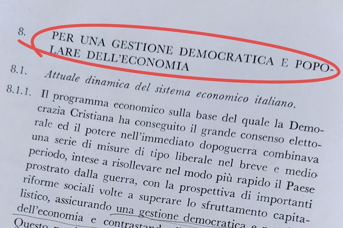 Una pagina delle Tesi per il Movimento Popolare, 1975