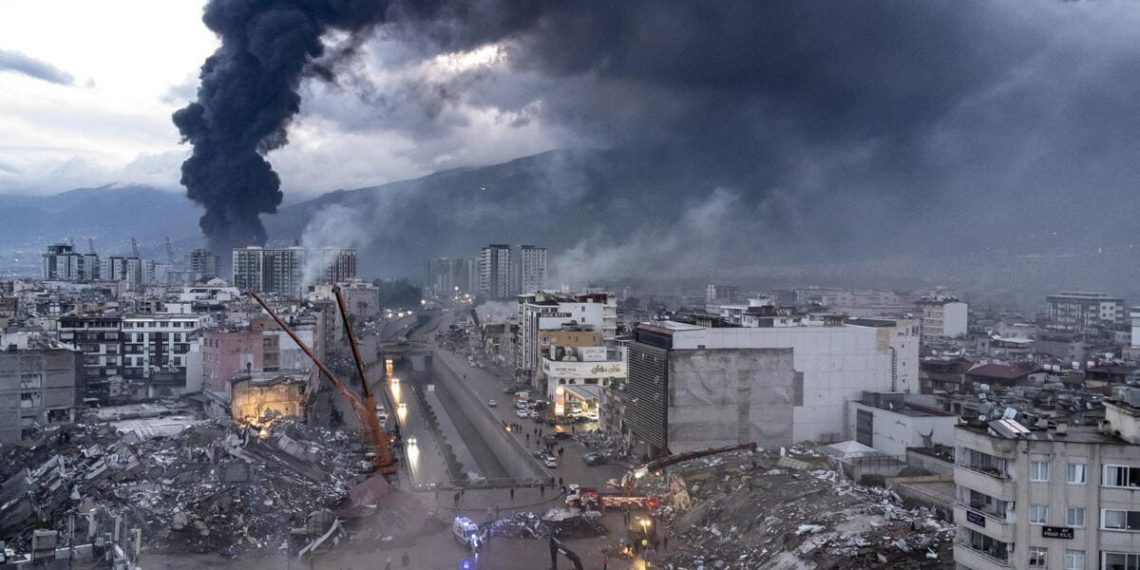 Una vista dall'alto di Iskenderun, Turchia, dopo il terremoto
