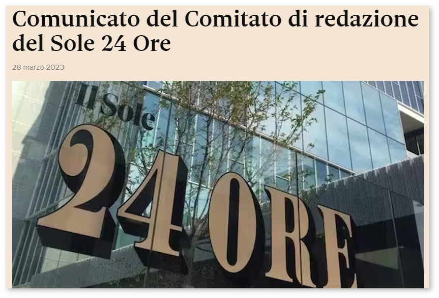 Protesta del comitato di redazione del Sole 24 Ore contro un redazionale pro Cina