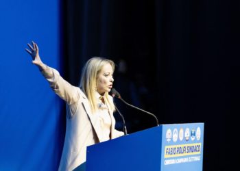 La presidente del Consiglio Giorgia Meloni, Brescia, 12 maggio 2023 (Ansa)