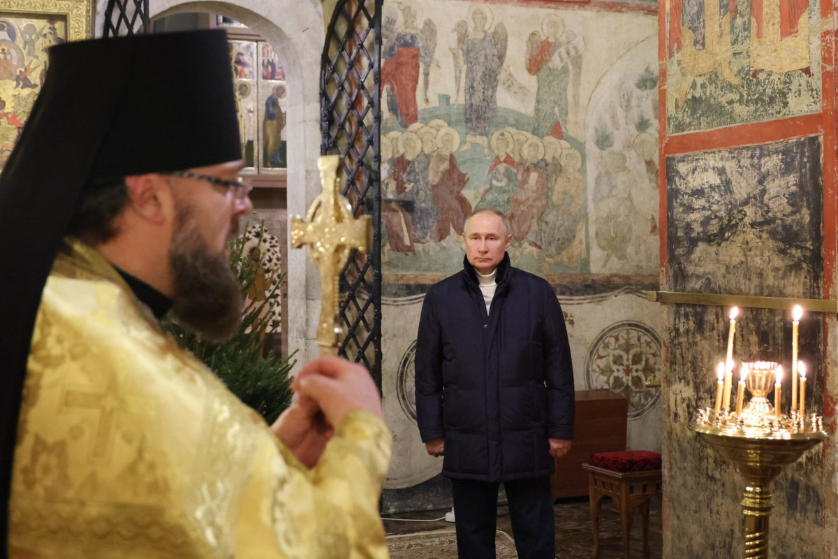 Vladimir Putin alla Messa del Natale ortodosso nella Cattedrale dell’Annunciazione a Mosca