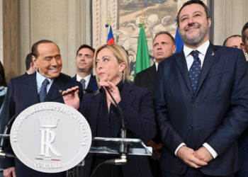 I leader del centrodestra Silvio Berlusconi, Giorgia Meloni e Matteo Salvini al Quirinale per le consultazioni