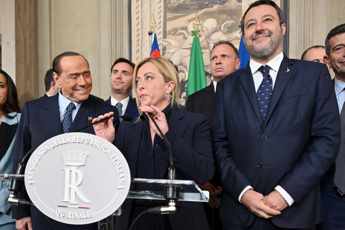 I leader del centrodestra Silvio Berlusconi, Giorgia Meloni e Matteo Salvini al Quirinale per le consultazioni