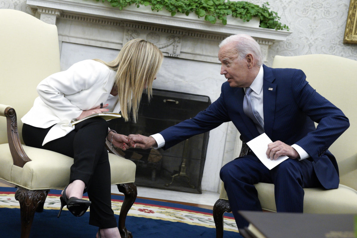 L’incontro tra Joe Biden e Giorgia Meloni ieri alla Casa Bianca, Washington
