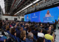 L’intervento di Giorgia Meloni all’assemblea generale di Assolombarda a Milano, 3 luglio 2023 (foto Ansa)