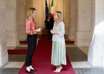 La presidente dell'Europarlamento Roberta Metsola con la presidente del Consiglio Giorgia Meloni, Palazzo Chigi Roma, 22 giugno 2023 (Ansa)