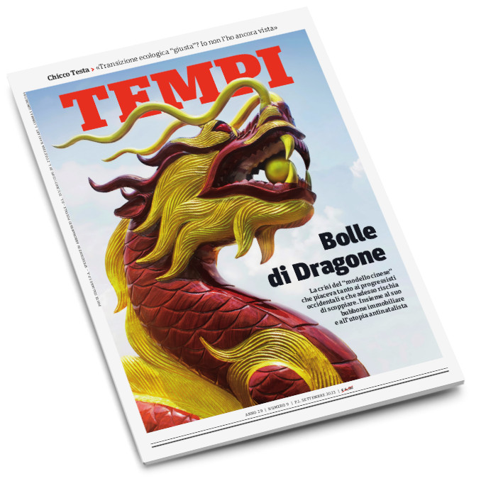 La copertina del numero di settembre 2023 di Tempi, dedicata al caso Evergrande e alla crisi del modello economico della Cina