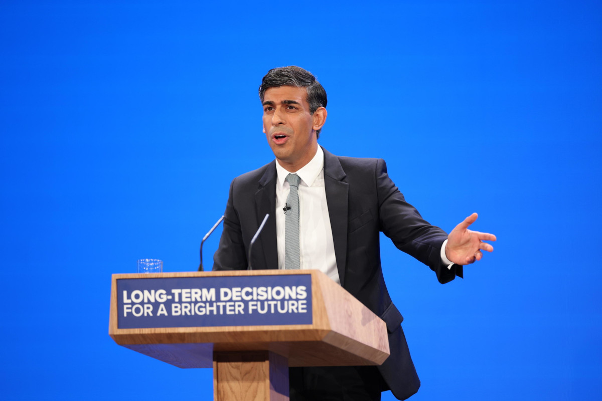 Il primo ministro britannico e leader dei Tory Rishi Sunak al congresso di Manchester il 4 ottobre scorso