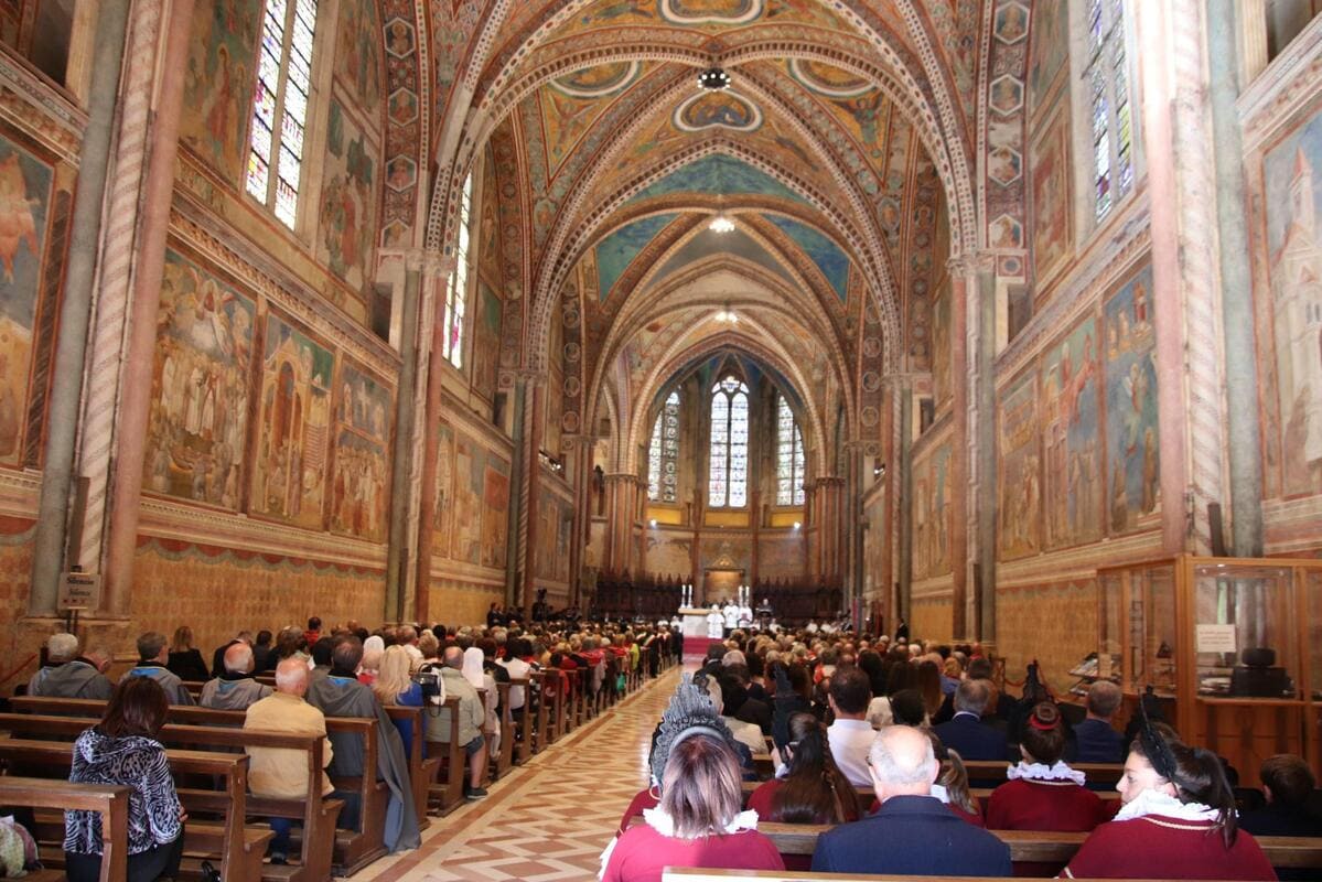 Un momento della celebrazione di San Francesco, patrono d'Italia, nella Basilica Superiore S. Francesco, Assisi (Perugia), 4 ottobre 2023 (Ansa)