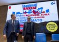 Il segretario della Uil Pierpaolo Bombardieri e il segretario della Cgil Maurizio Landini durante la conferenza stampa a Roma, 15 novembre 2023 (Ansa)