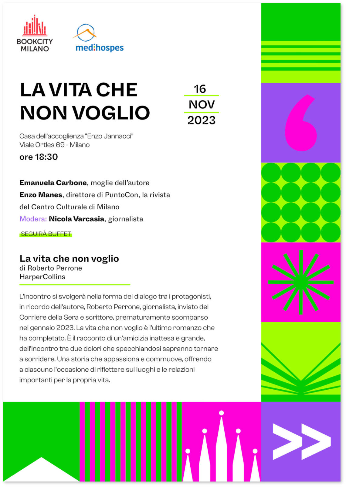 Invito alla presentazione di “La vita che non voglio”, romanzo di Roberto Perrone, nell’ambito di Milano BookCity