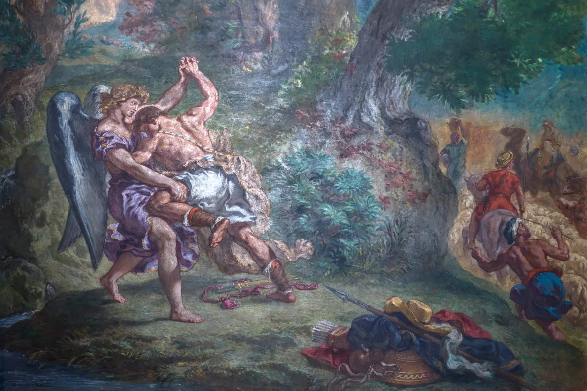 Eugène Delacroix, Lotta di Giacobbe con l’angelo (particolare), 1853-1861, chiesa di Saint Sulpice, Parigi