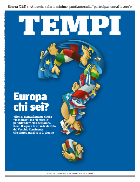 La copertina del numero di febbraio 2024 di Tempi, dedicata alle elezioni europee con intervista a Rémi Brague