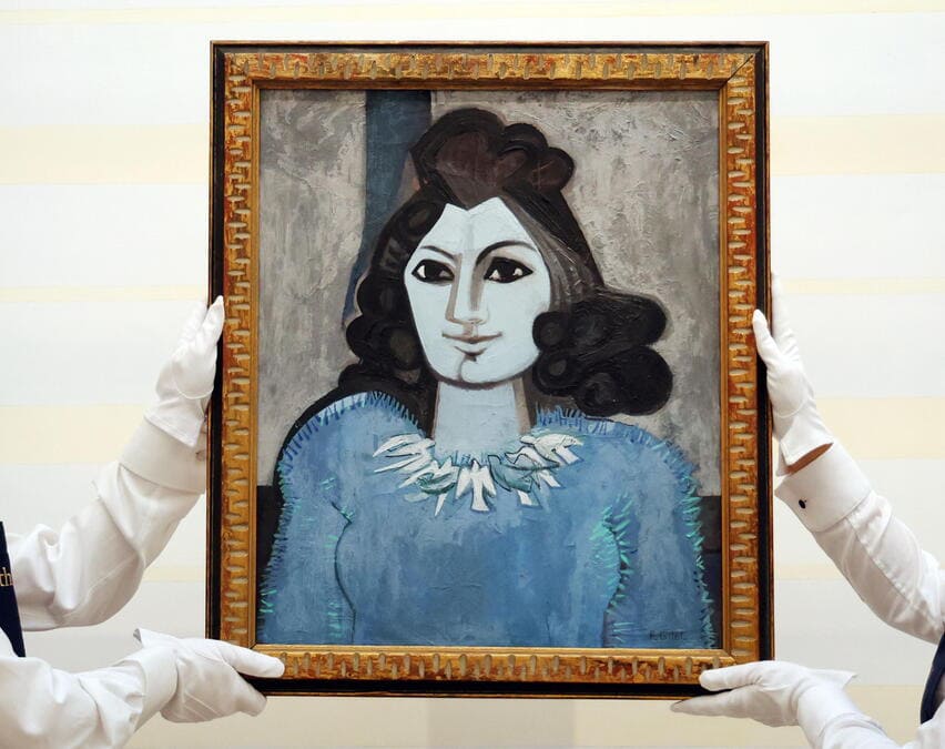 Il dipinto di Françoise Gilot “Portrait de Genevieve avec un collier colombes” (foto Ansa)
