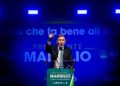 Il presidente della Regione Abruzzo e candidato, Marco Marsilio, durante il comizio di chiusura della campagna elettorale per le elezioni regionale in Abruzzo, Pescara, 05 marzo 2024 (Ansa)