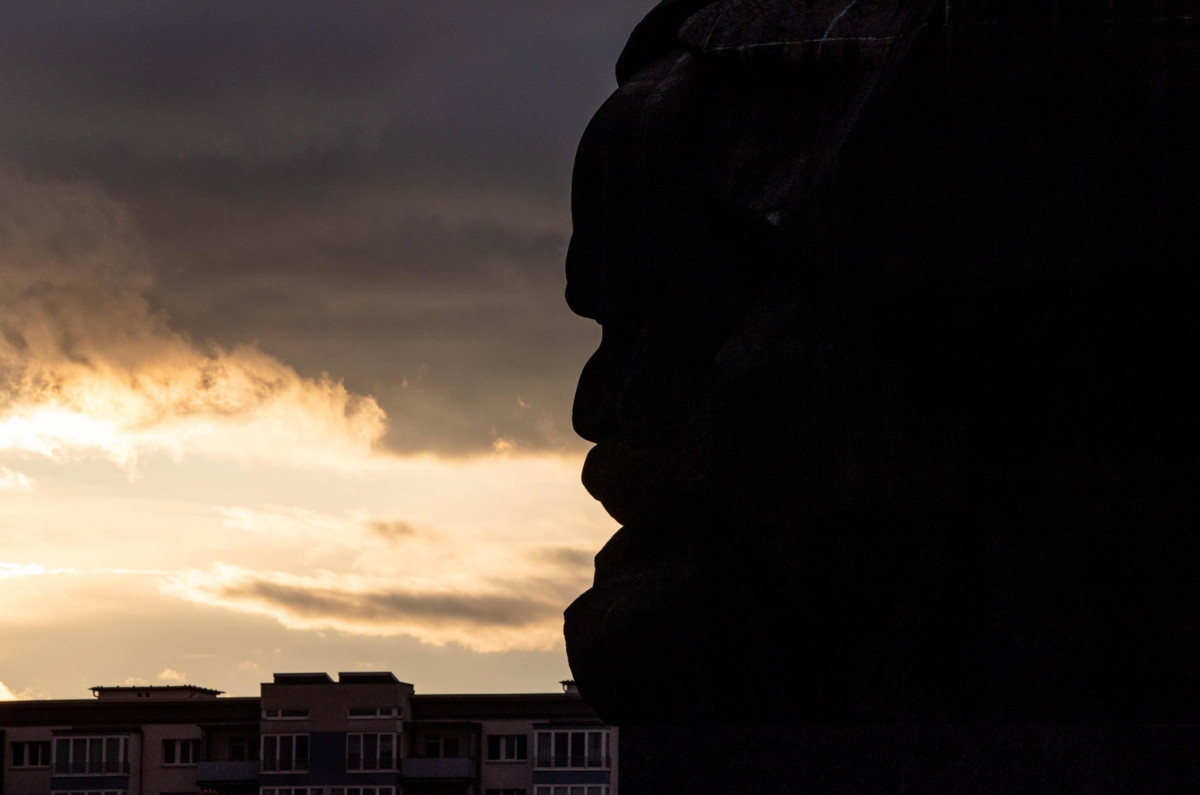 Il profilo del monumento a Karl Marx a Chemnitz, Germania