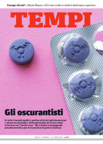 La copertina del numero di marzo 2024 di Tempi, dedicata ai danni delle cure con farmaci per “bambini trans”