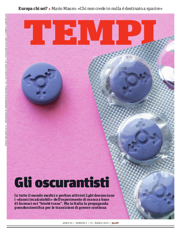 La copertina del numero di marzo 2024 di Tempi, dedicata ai danni delle cure con farmaci per “bambini trans”