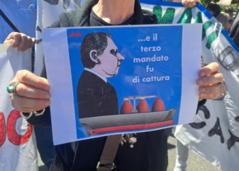 Manifestazione a Genova per chiedere le dimissioni del presidente della Regione Liguria Giovanni Toti sotto indagine con l’accusa di corruzione, 11 maggio 2024