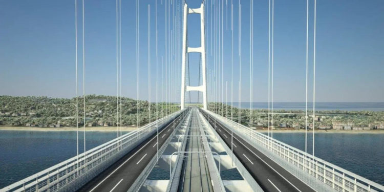 Un rendering del progetto del Ponte sullo Stretto di Messina