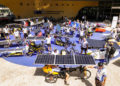 Partenza del “Sun Trip”, un tour dell’Europa a bordo di bici elettriche alimentate dal sole, davanti alla sede della Commissione europea, Bruxelles, 16 giugno 2021