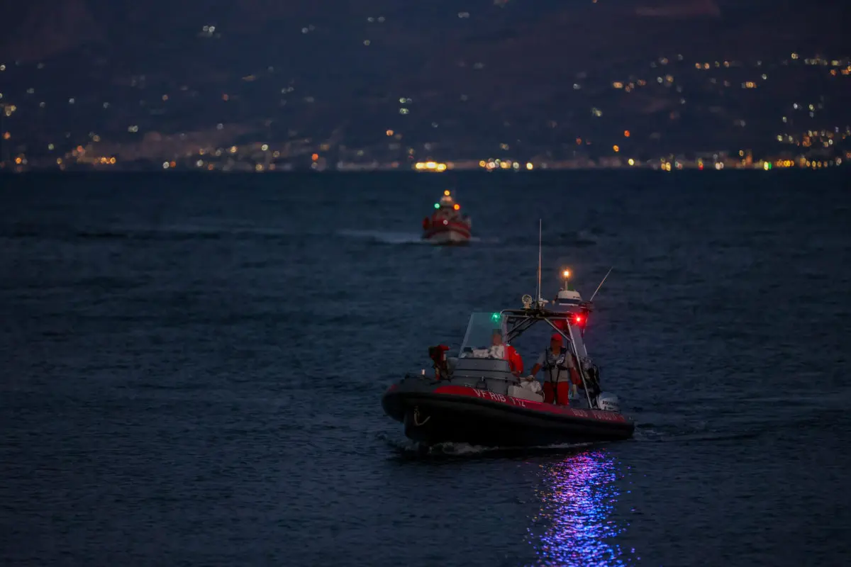 Ricerca dei dispersi sul luogo dell’affondamento del Bayesian a Porticello, Palermo, 20 agosto 2024
