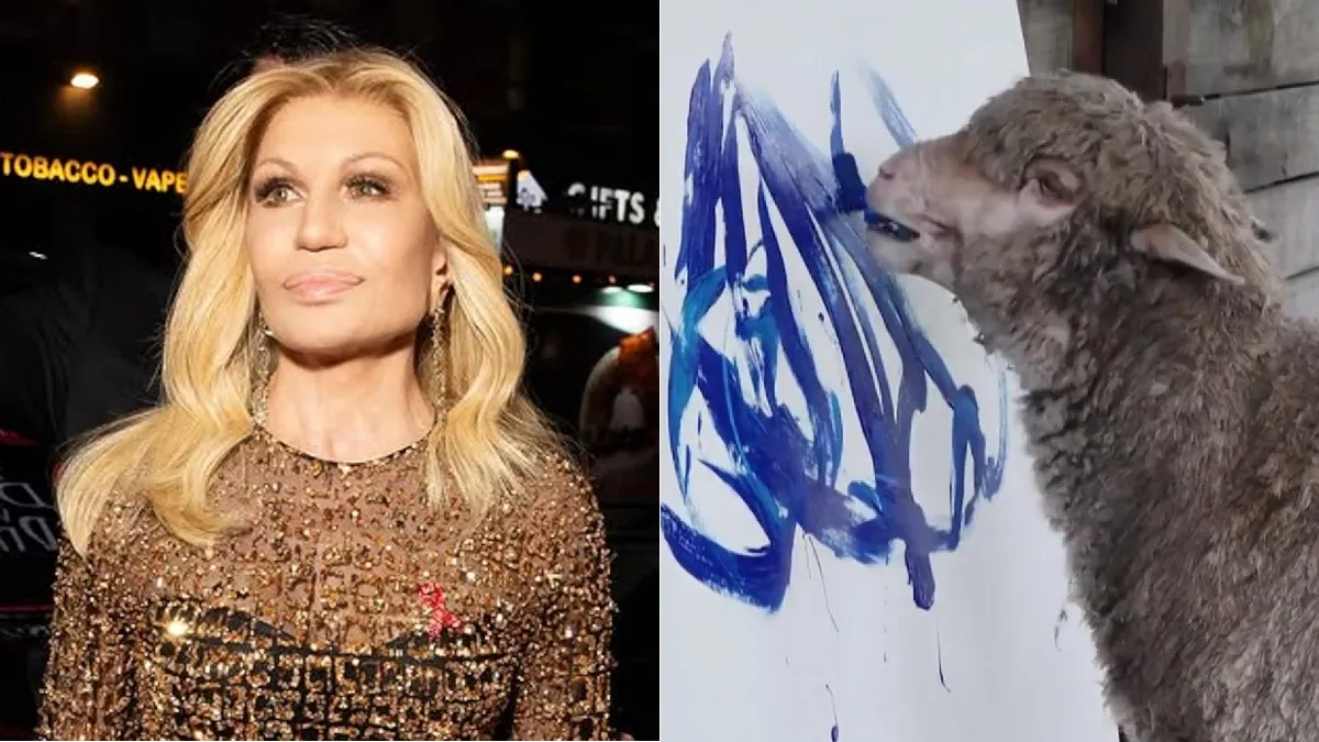 Fotomontaggio di Tempi con Donatella Versace e la pecora Baanksy